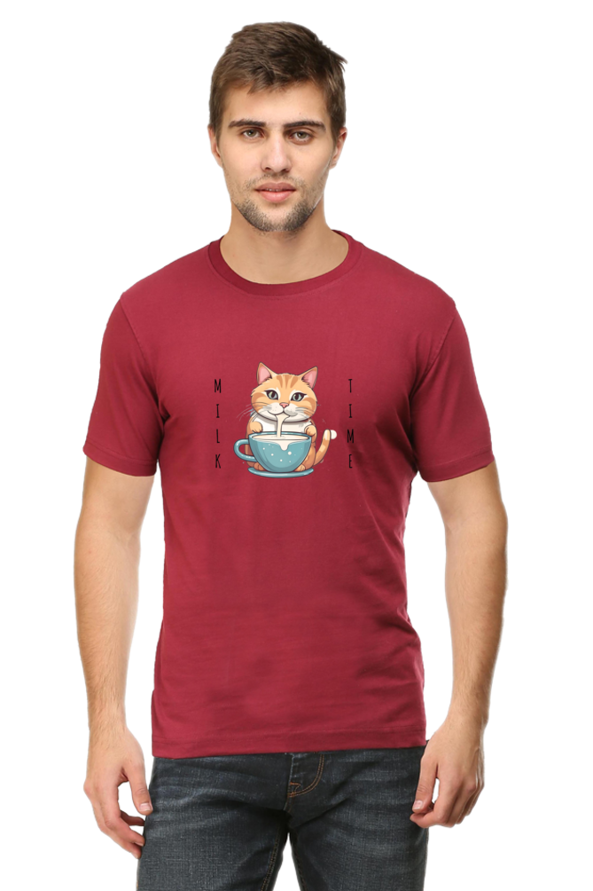 Classic Regular Half Sleeve T-Shirts - Pets - Cat Milk Time