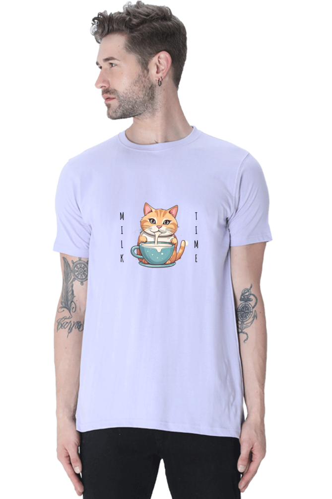 Classic Regular Half Sleeve T-Shirts - Pets - Cat Milk Time