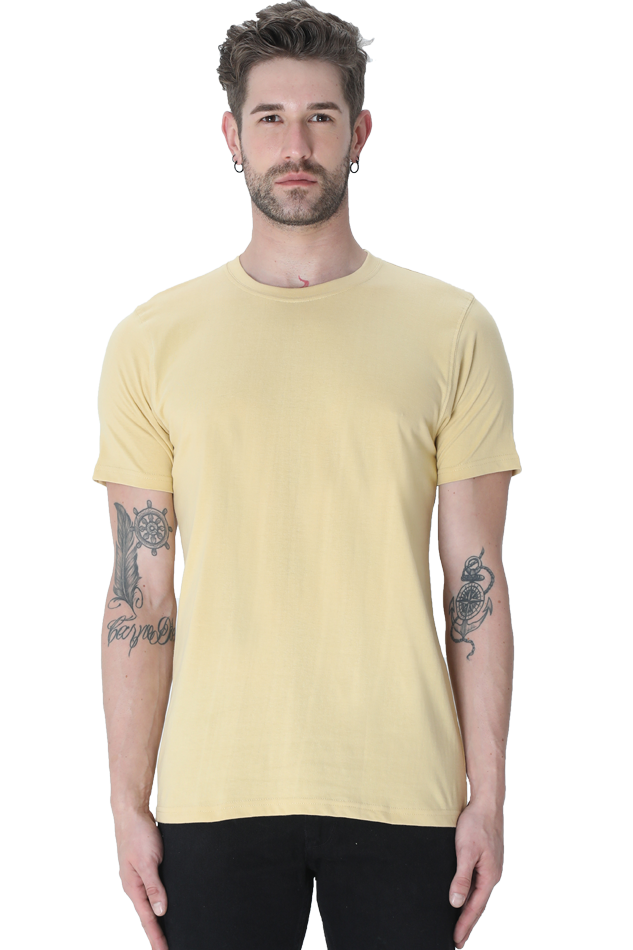 Classic Regular Half Sleeve T-Shirts - Beige - Solid Tees