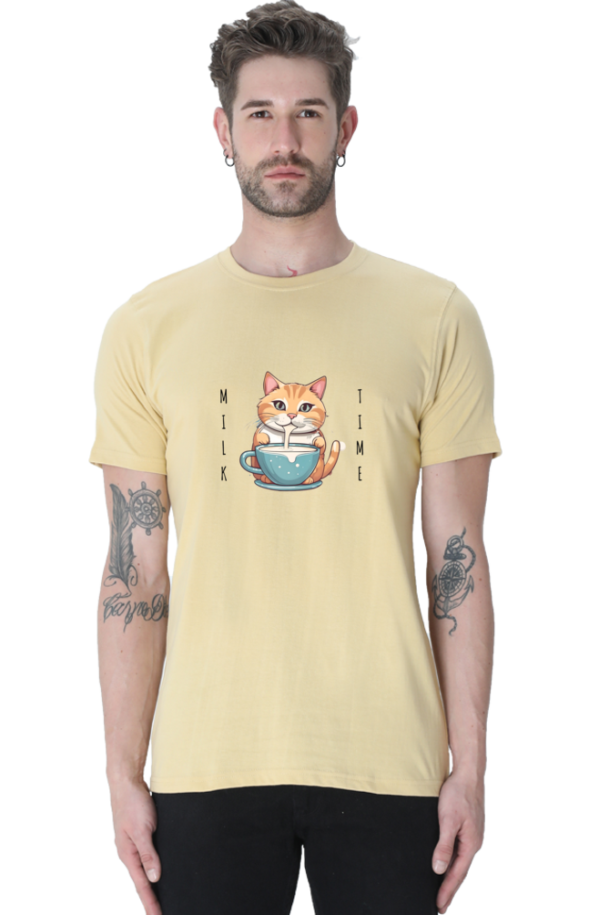 Classic Regular Half Sleeve T-Shirts - Pets - Cat Milk Time